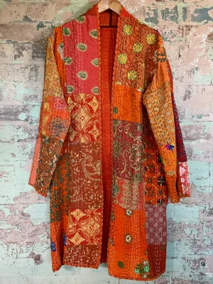 Embroidered Kantha Coat - Desert Warmth