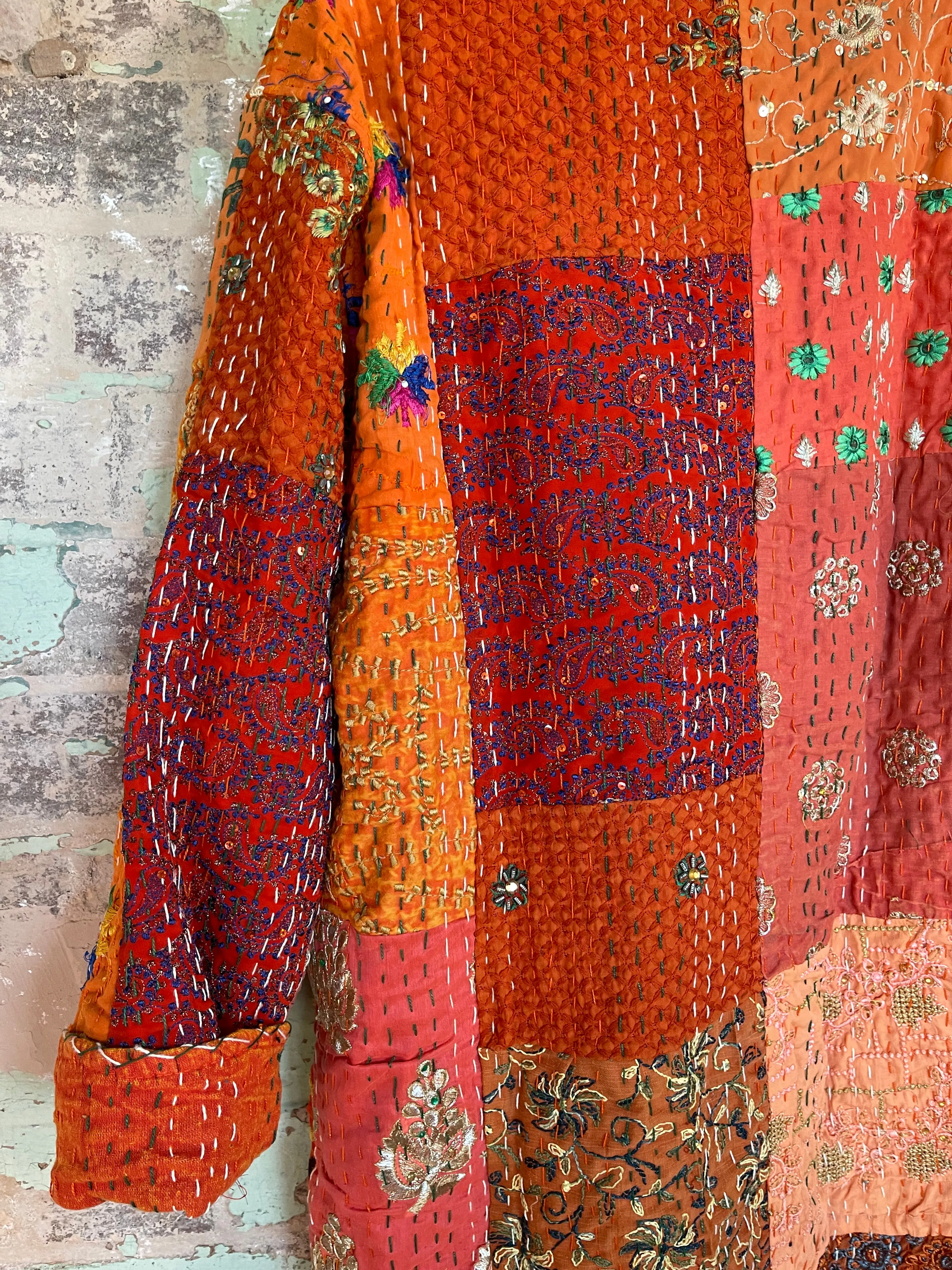 Embroidered Kantha Coat - Desert Warmth