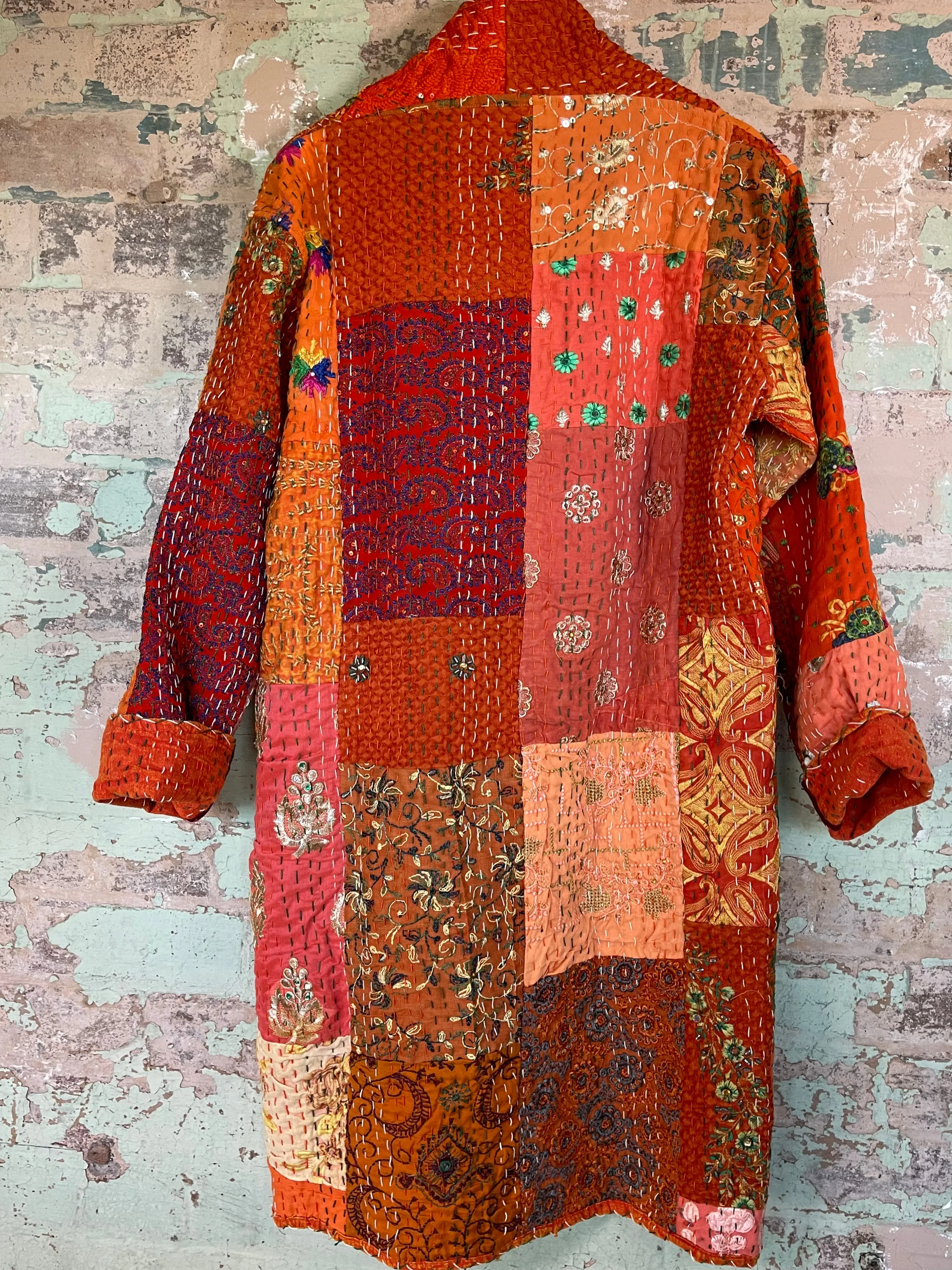 Embroidered Kantha Coat - Desert Warmth