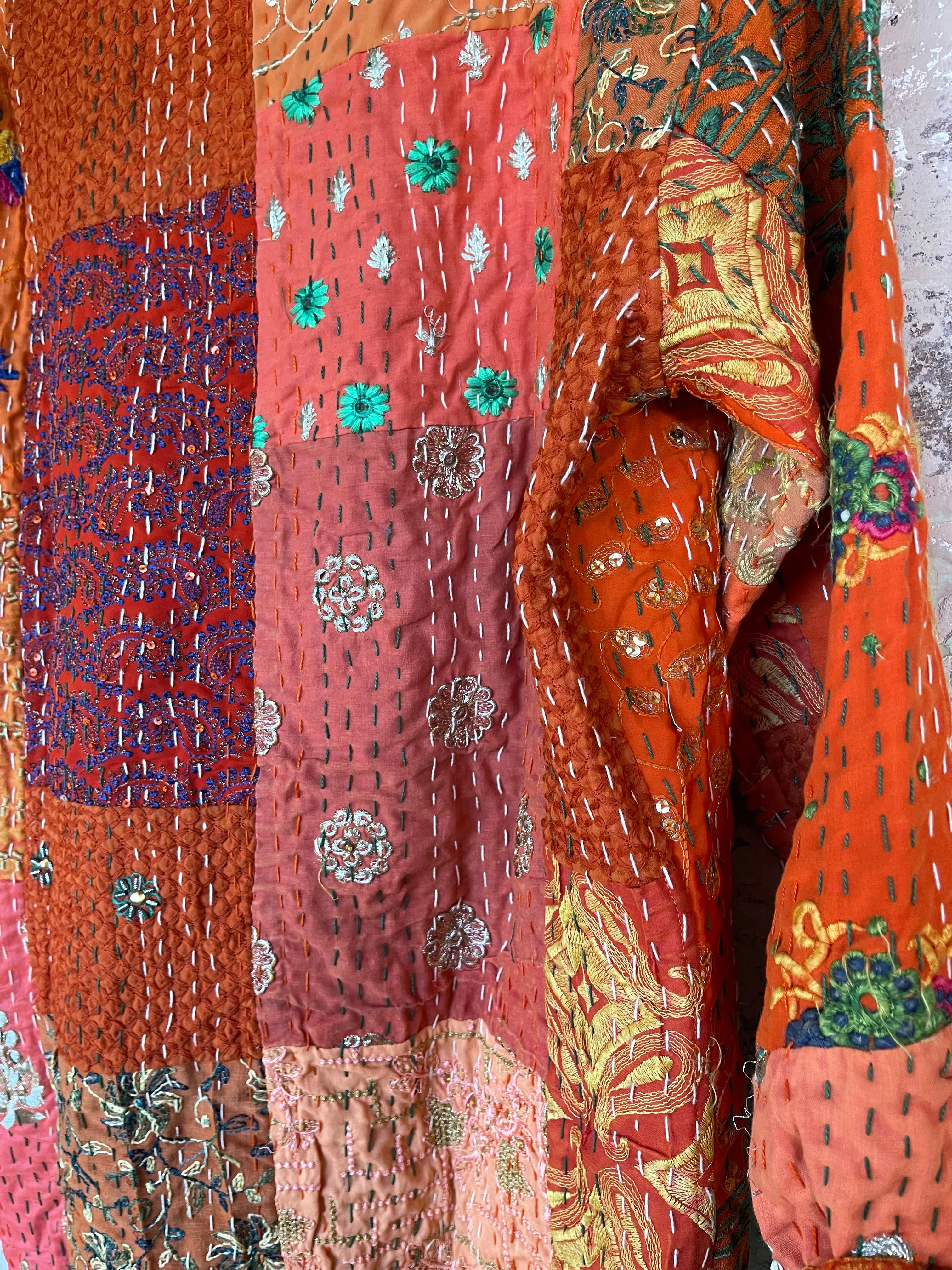 Embroidered Kantha Coat - Desert Warmth