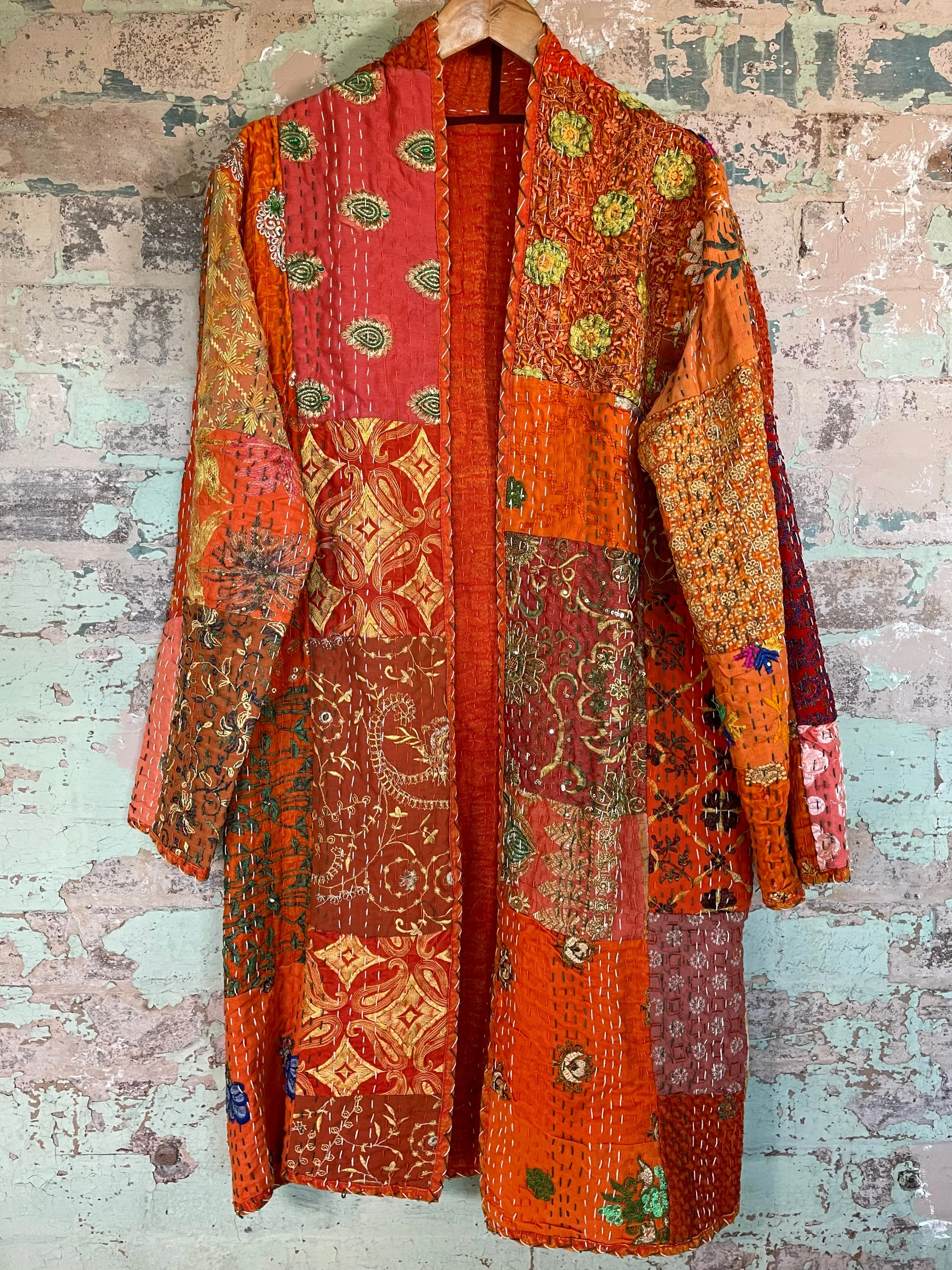 Embroidered Kantha Coat - Desert Warmth