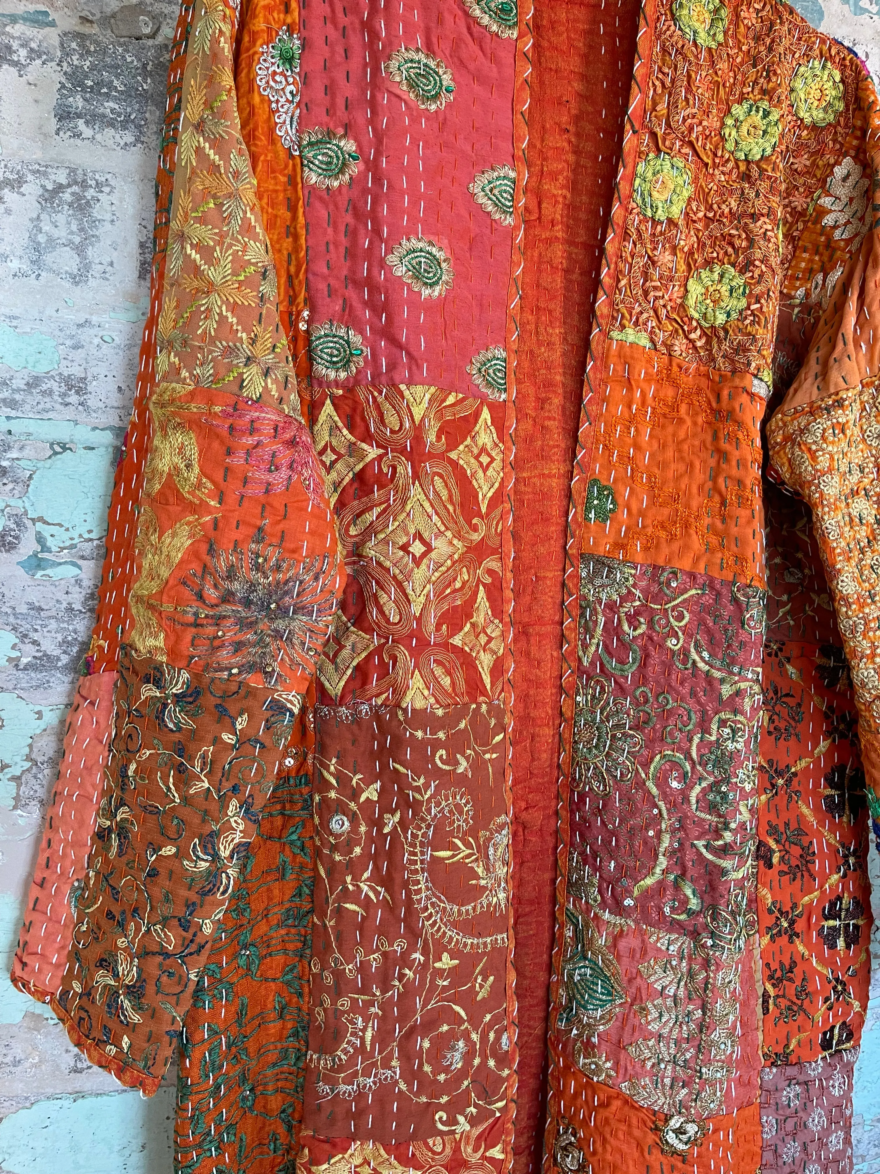 Embroidered Kantha Coat - Desert Warmth
