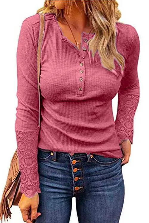 Febedress Suzanne Lace Splice Long Sleeve Blouses