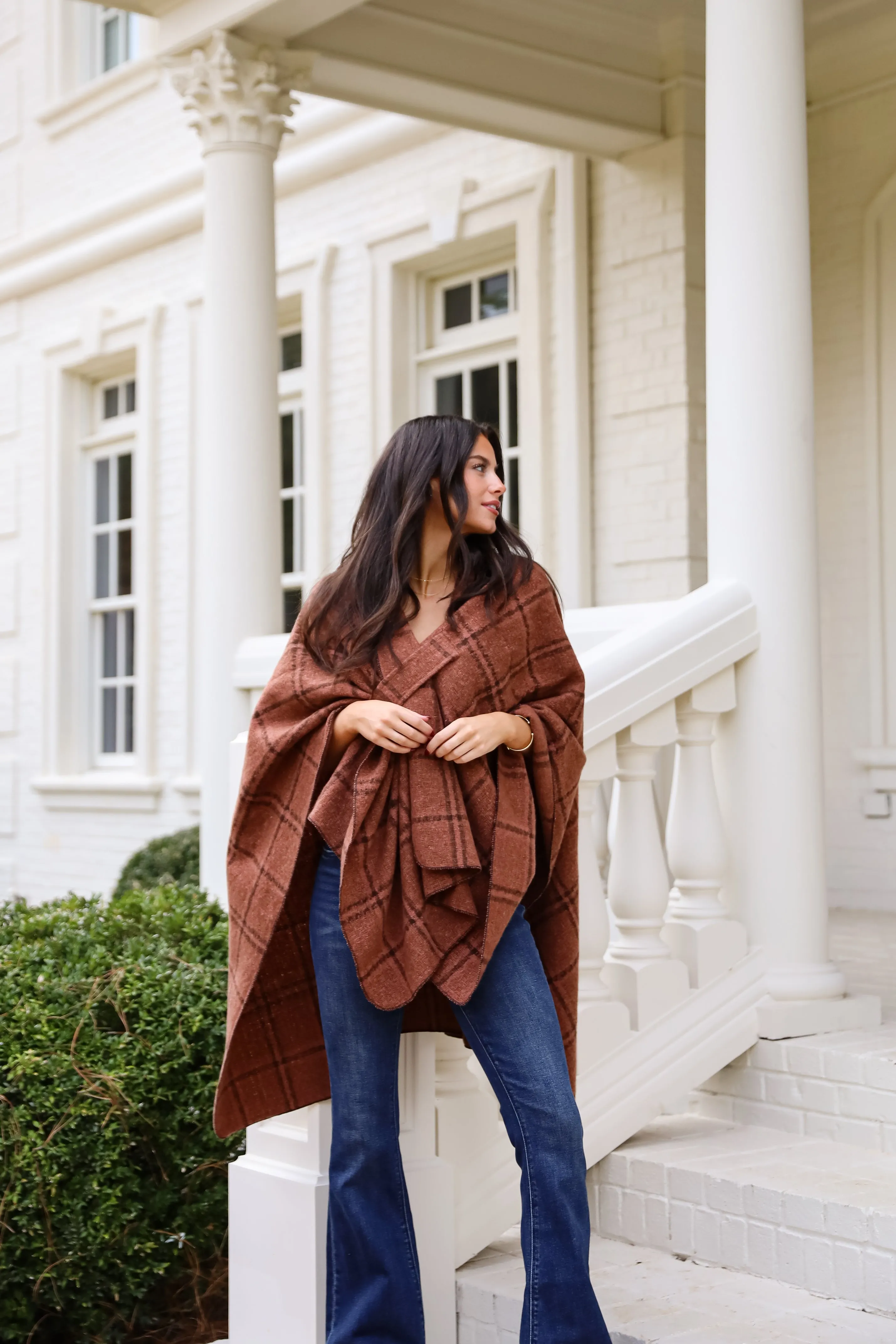 FINAL SALE - Cozy Success Rust Plaid Shawl - DOORBUSTER