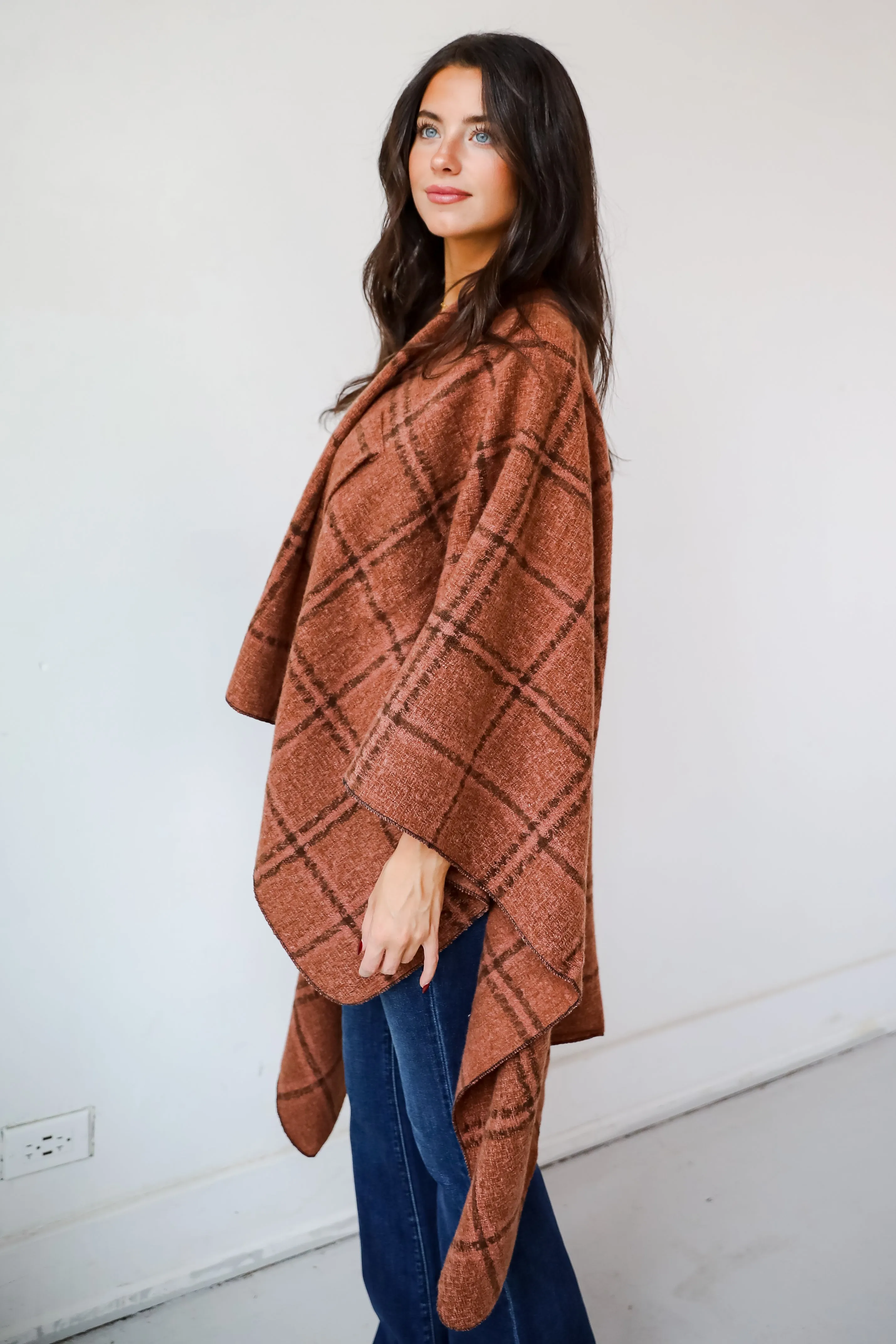 FINAL SALE - Cozy Success Rust Plaid Shawl - DOORBUSTER