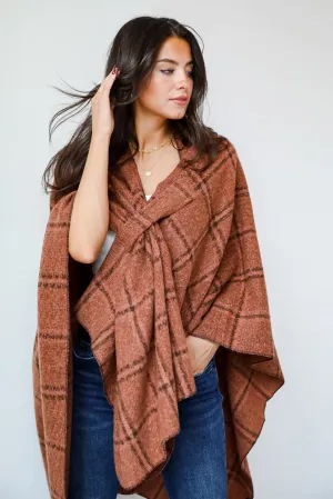 FINAL SALE - Cozy Success Rust Plaid Shawl - DOORBUSTER