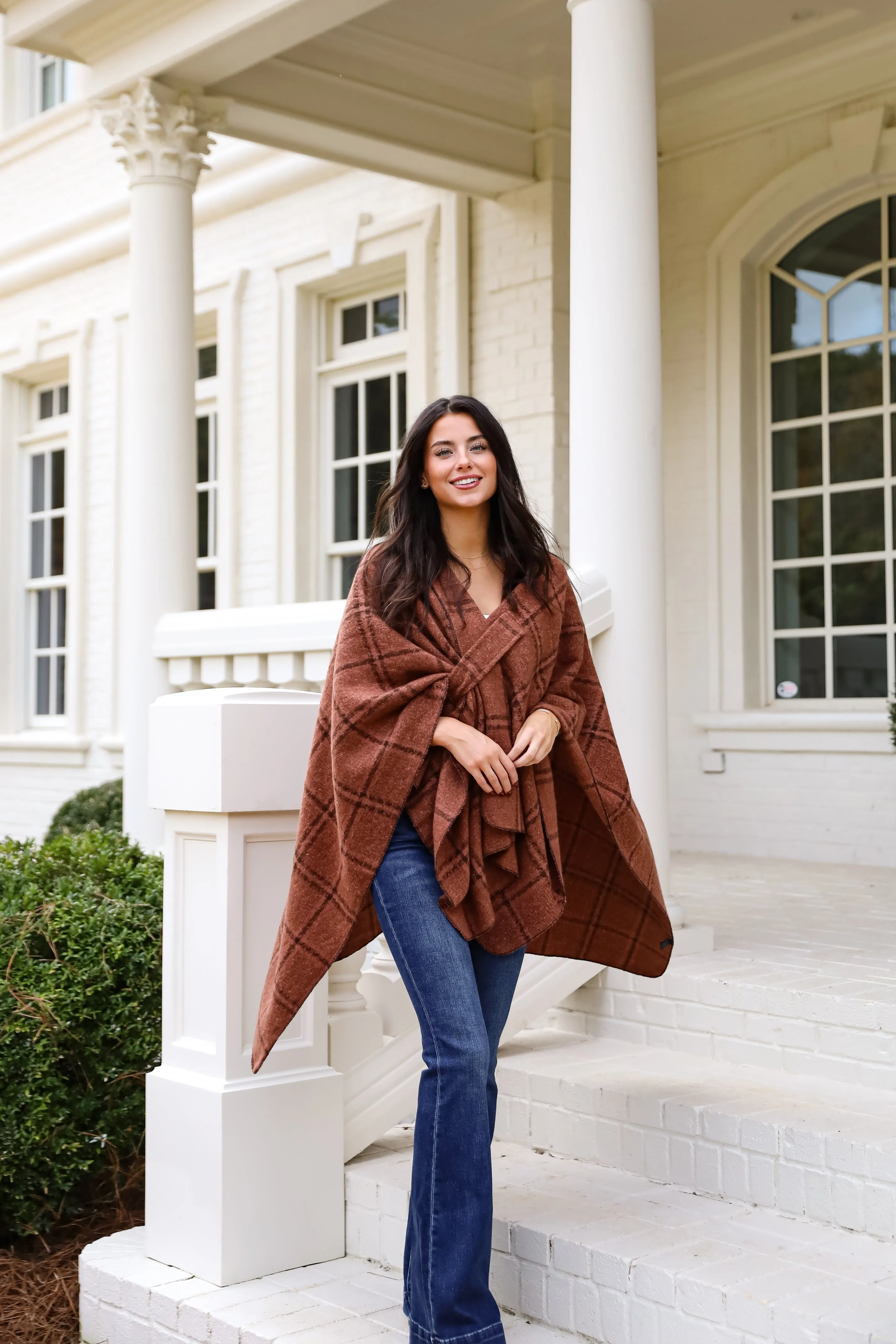 FINAL SALE - Cozy Success Rust Plaid Shawl - DOORBUSTER
