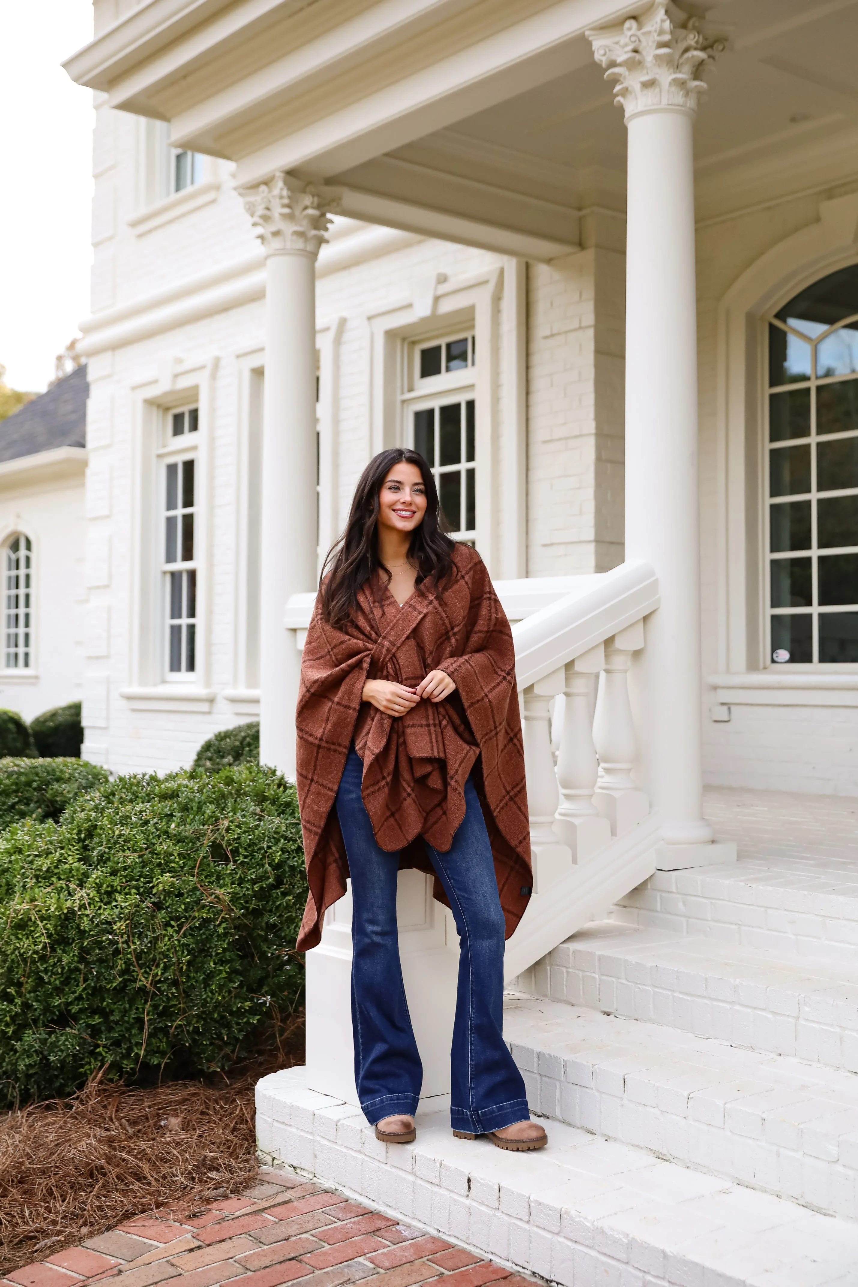 FINAL SALE - Cozy Success Rust Plaid Shawl - DOORBUSTER