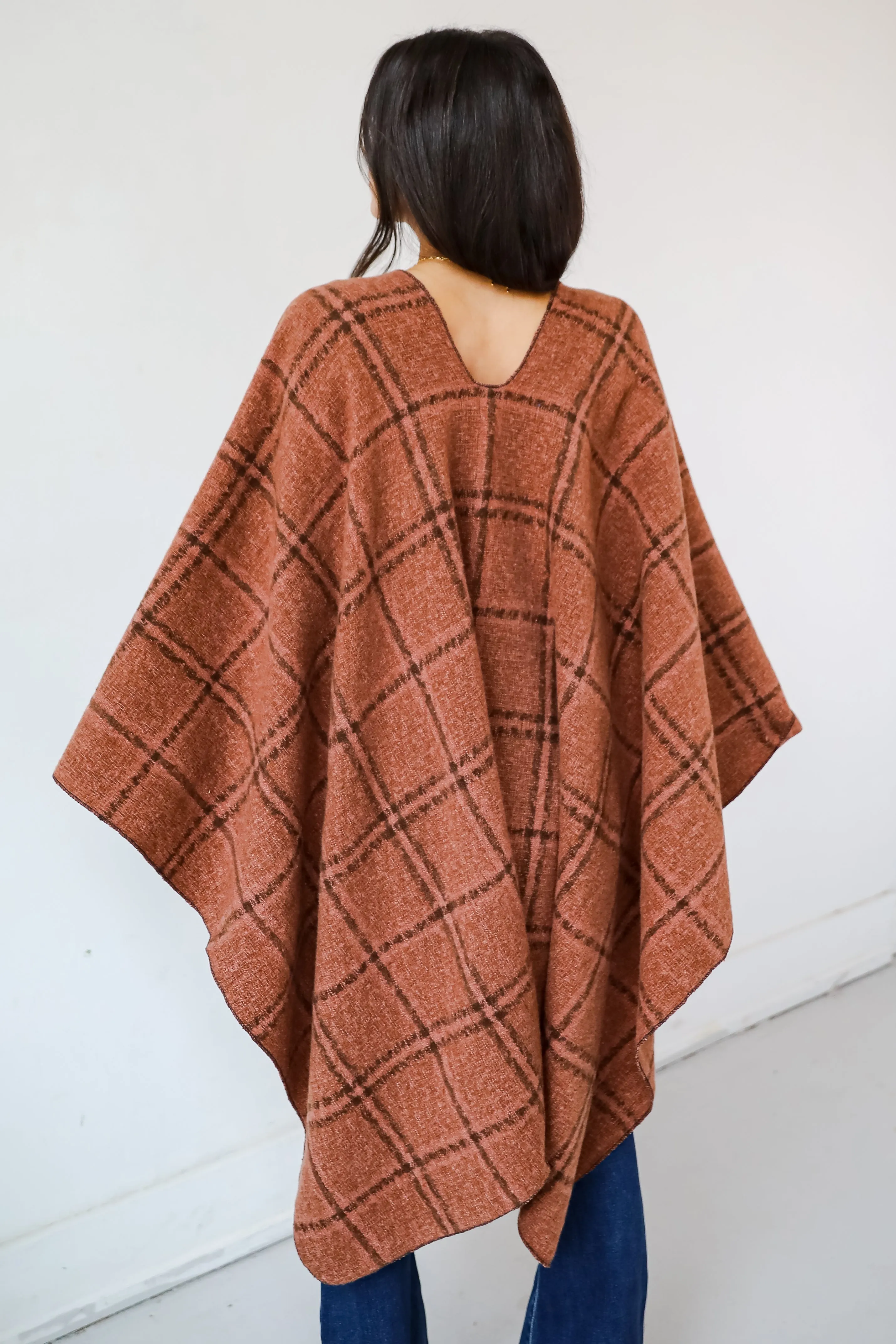 FINAL SALE - Cozy Success Rust Plaid Shawl - DOORBUSTER