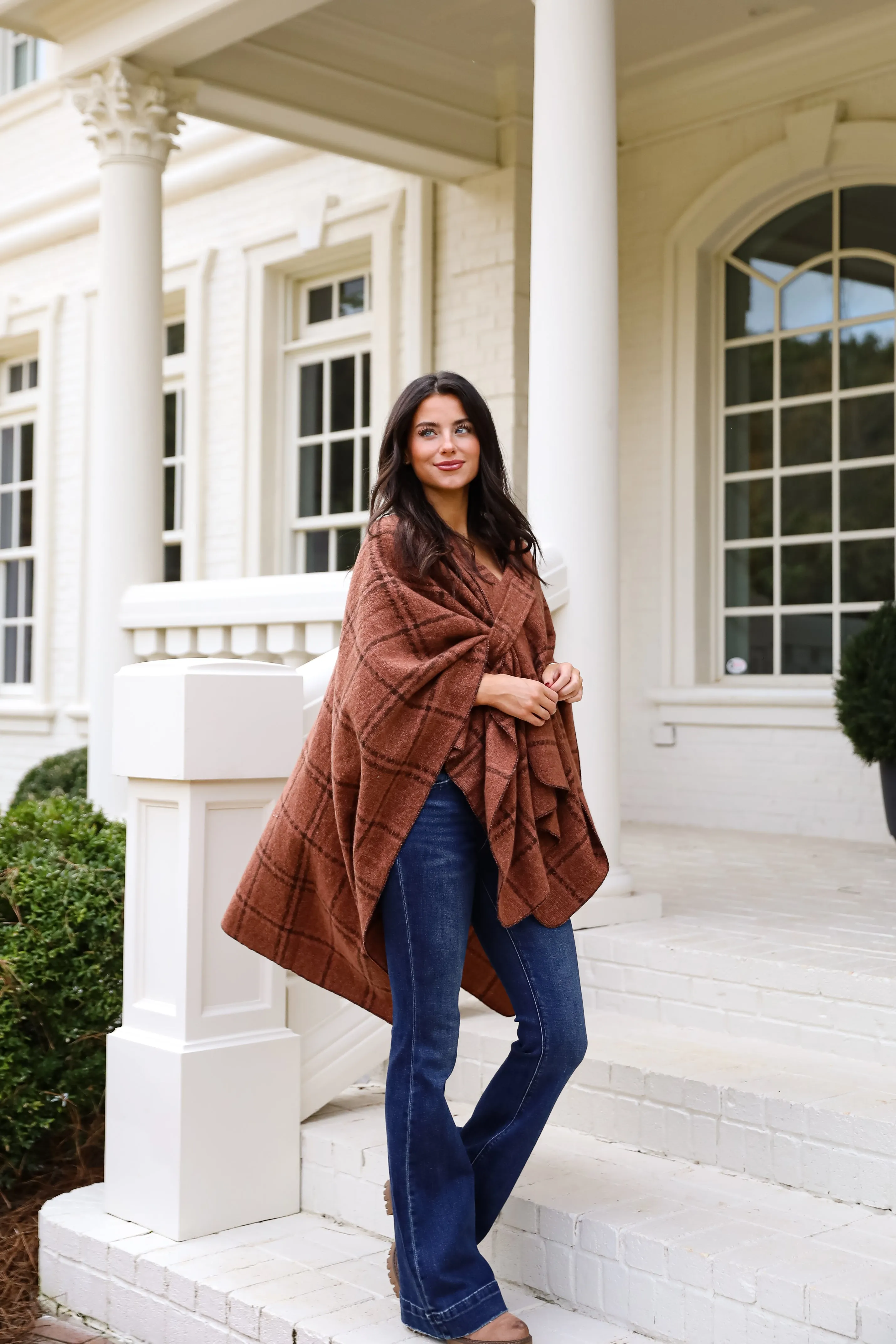 FINAL SALE - Cozy Success Rust Plaid Shawl - DOORBUSTER