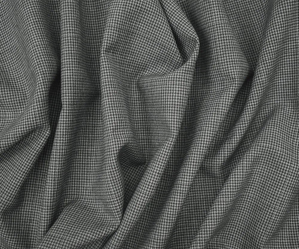 Gray-Black Poly-Wool Houndstooth Check Shirting Woven Fabric
