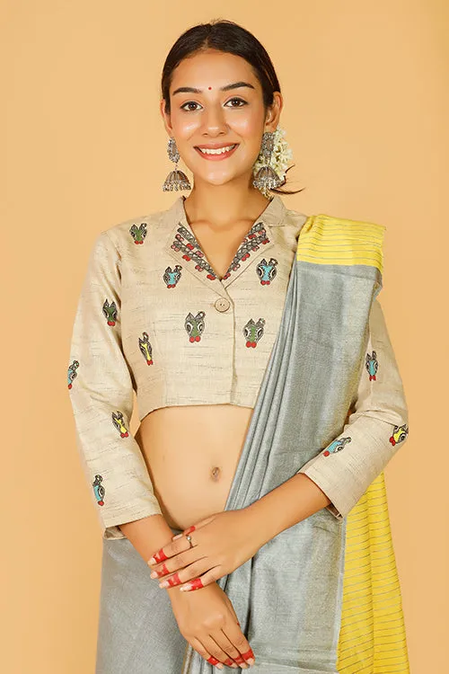 Gubbaro Handpainted Madhubani Happy Nandi Blouse