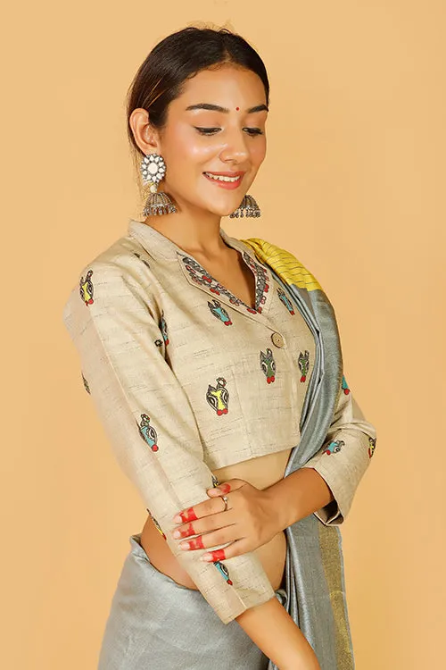 Gubbaro Handpainted Madhubani Happy Nandi Blouse