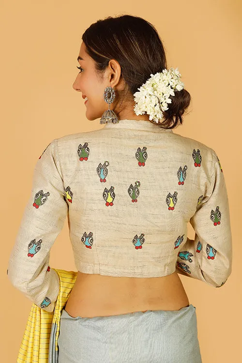 Gubbaro Handpainted Madhubani Happy Nandi Blouse