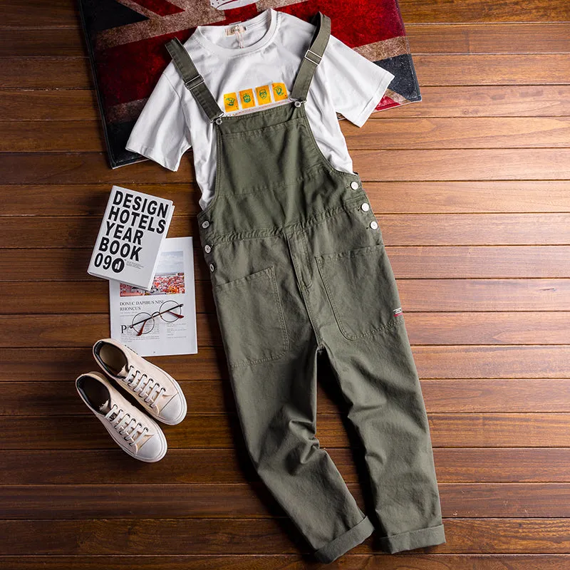 Japanese Retro Loose Workwear Jumpsuit Bib Overalls Suspender Pants Playsuit
