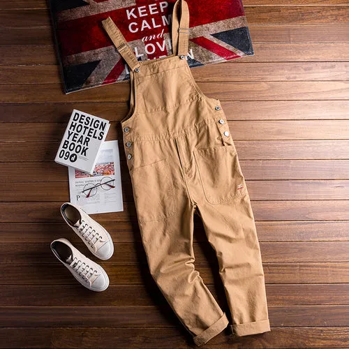 Japanese Retro Loose Workwear Jumpsuit Bib Overalls Suspender Pants Playsuit