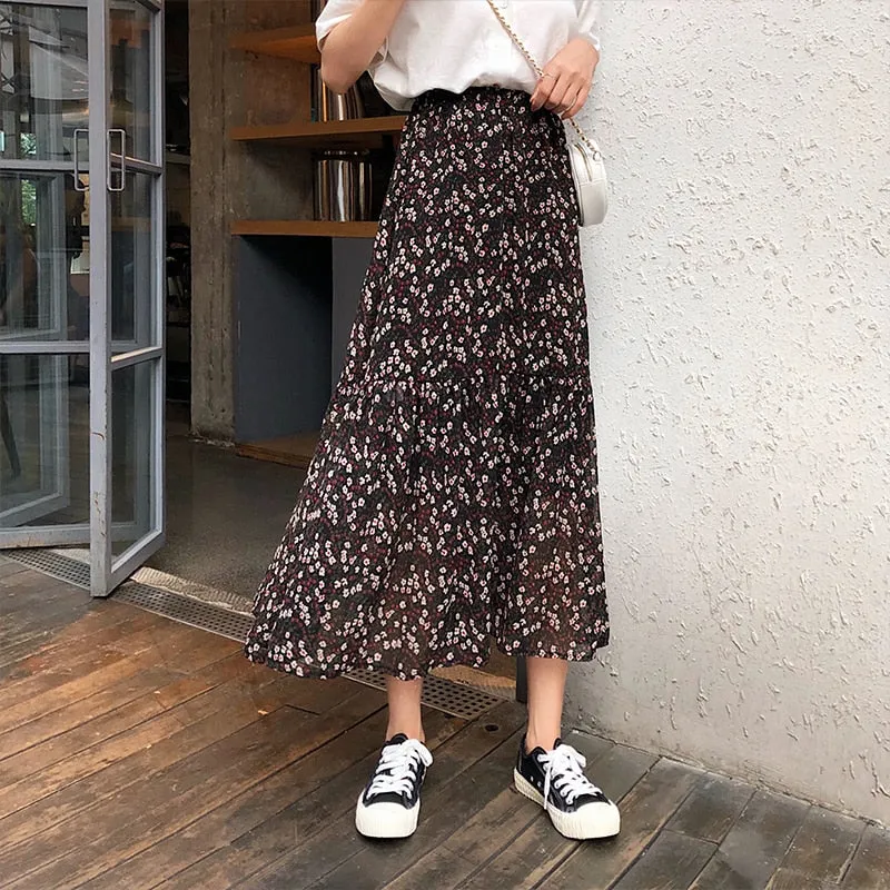[Korean Style] Chiffon Floral Mermaid Long Skirt