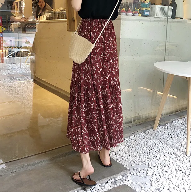 [Korean Style] Chiffon Floral Mermaid Long Skirt