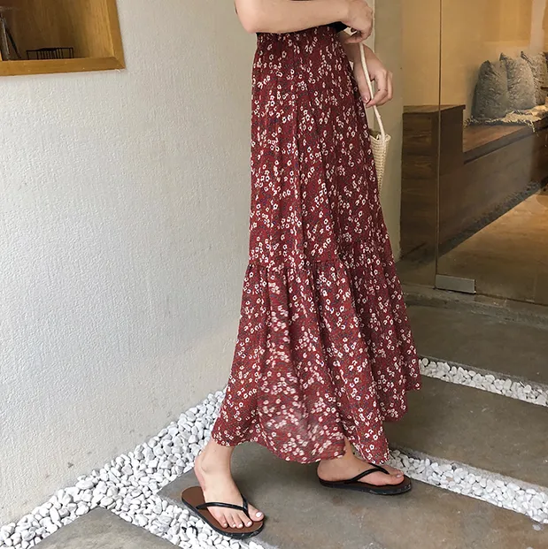 [Korean Style] Chiffon Floral Mermaid Long Skirt