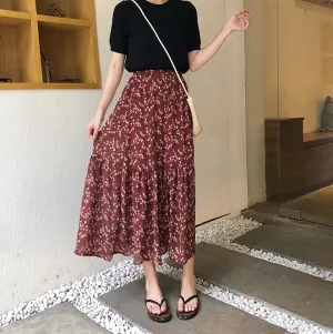 [Korean Style] Chiffon Floral Mermaid Long Skirt