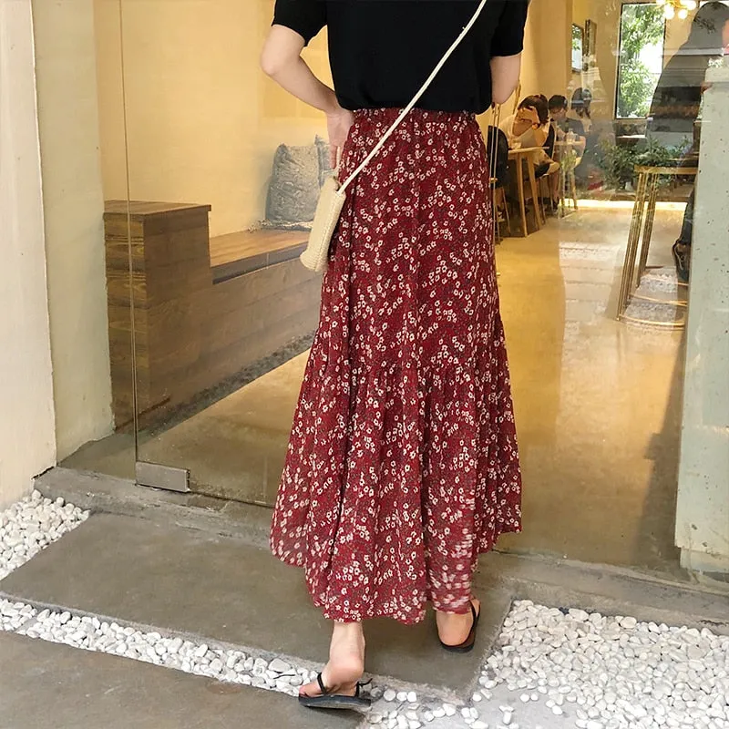[Korean Style] Chiffon Floral Mermaid Long Skirt