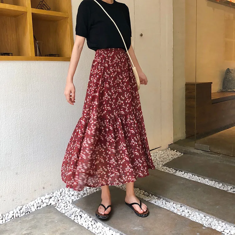 [Korean Style] Chiffon Floral Mermaid Long Skirt