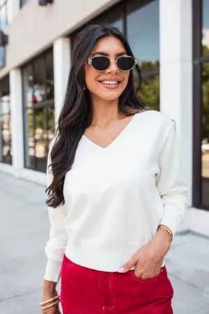Let's Be Honest Ivory V-Neck Sweater SALE
