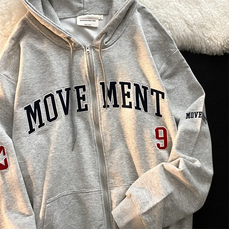 Letter Print Casual Hooded Sweatshirts Vintage Simple Streetwear Coats