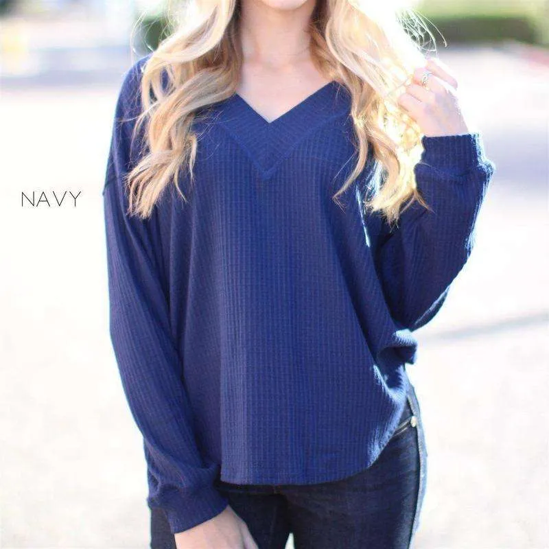 Loose Sleeve Waffle V Top | S-XL