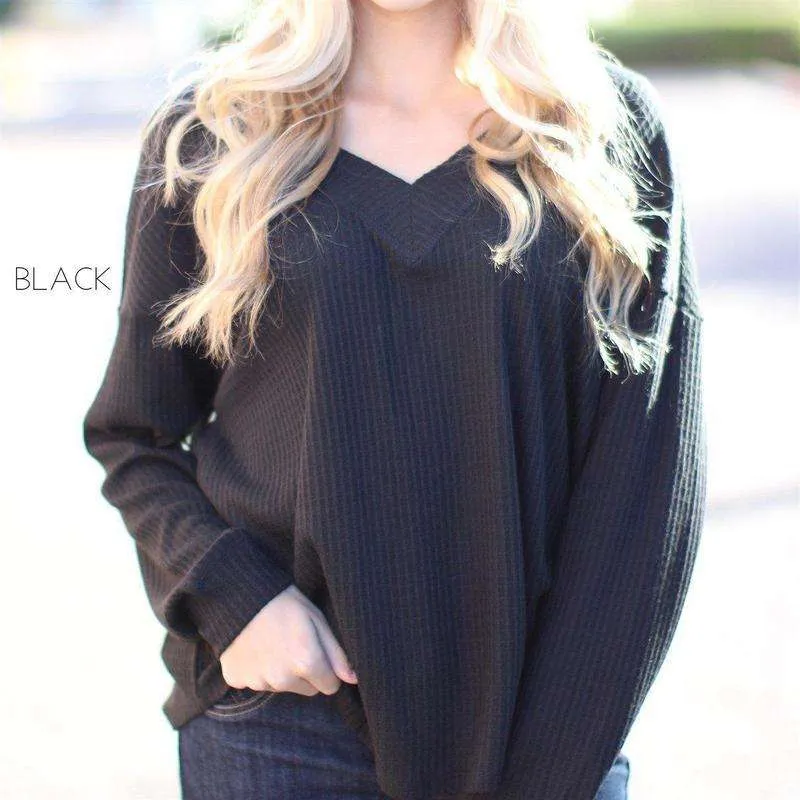 Loose Sleeve Waffle V Top | S-XL