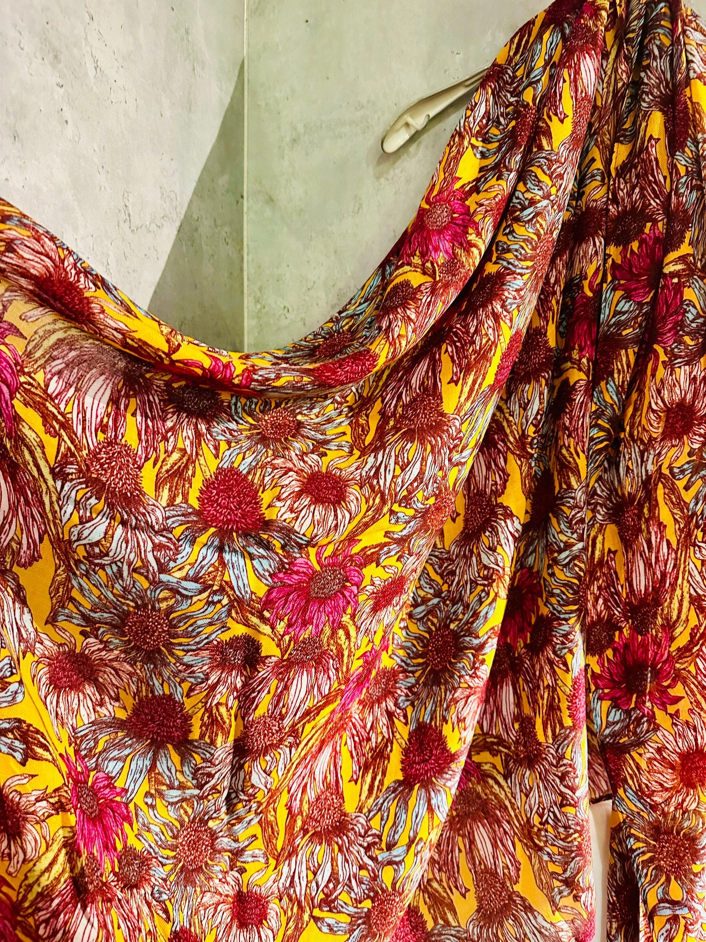 Maroon Red Organic Cotton Scarf with Eco-Friendly Sketched Sunflowers – A Thoughtful Gift for Mom, Perfect for Birthday and Christmas Celebrations