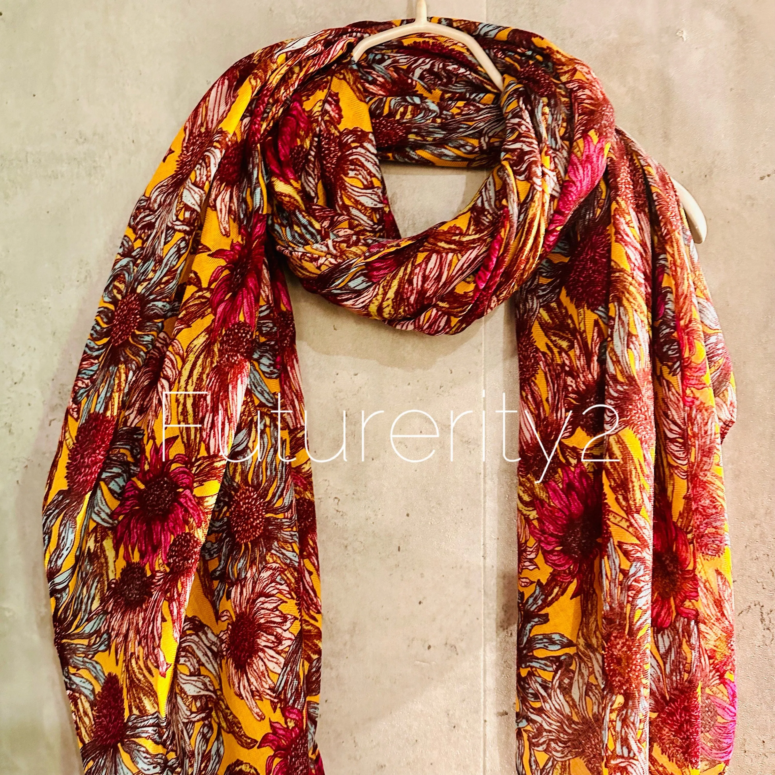 Maroon Red Organic Cotton Scarf with Eco-Friendly Sketched Sunflowers – A Thoughtful Gift for Mom, Perfect for Birthday and Christmas Celebrations