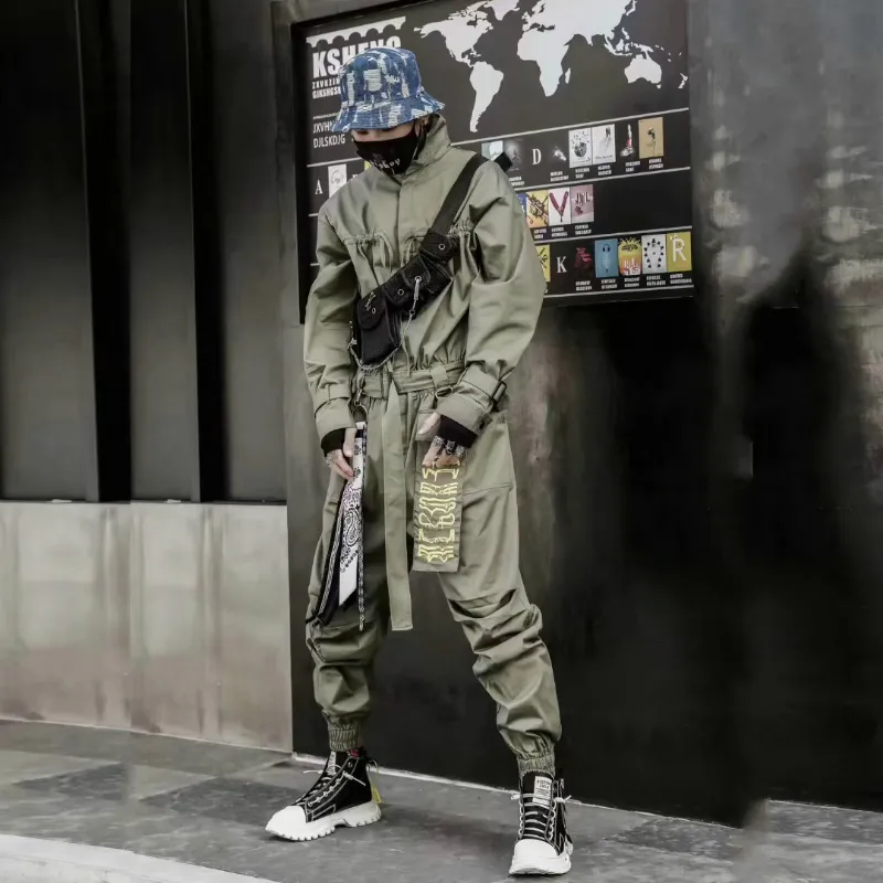 Men Retro Casual Trousers Jumpsuit Long Sleeve Overalls