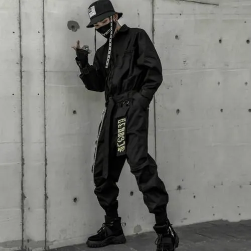 Men Retro Casual Trousers Jumpsuit Long Sleeve Overalls
