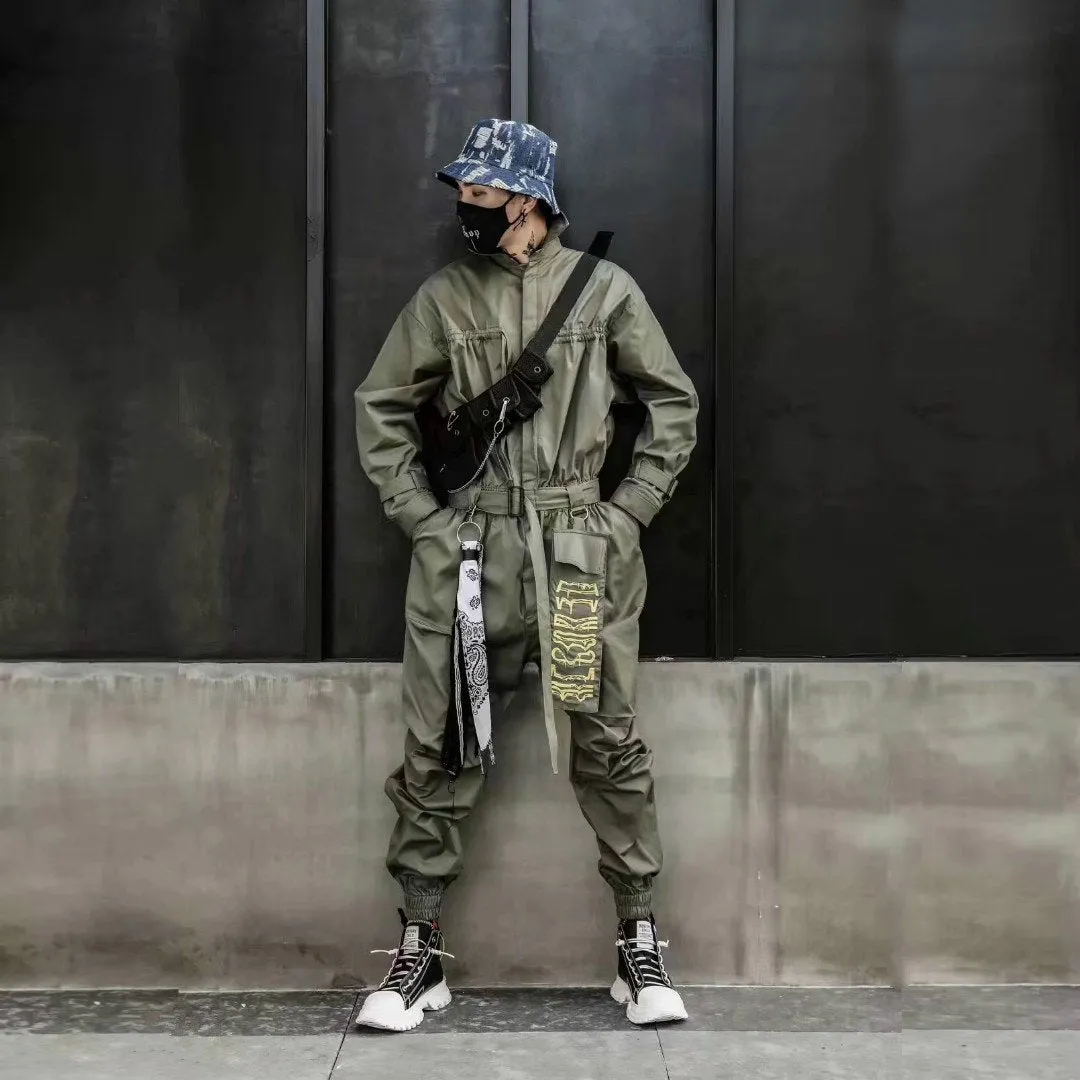 Men Retro Casual Trousers Jumpsuit Long Sleeve Overalls