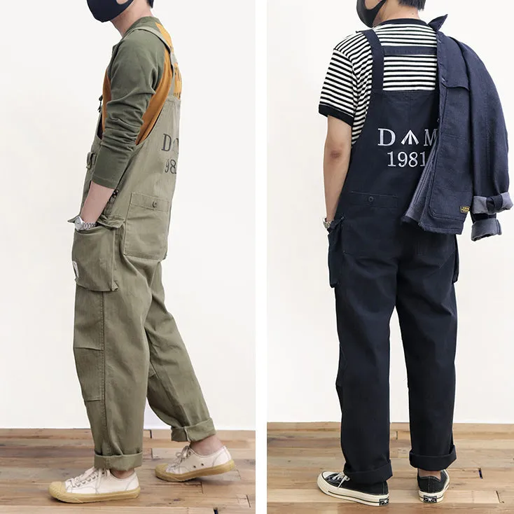 Men Retro style Japanese Suspender Trouser Bib Overalls Loose Fit Cargo Straight