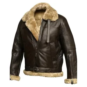 Men's Aviator RAF Flight Faux Shearling Leather Jacket