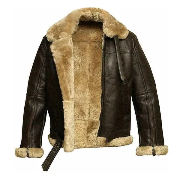 Men's Aviator RAF Flight Faux Shearling Leather Jacket