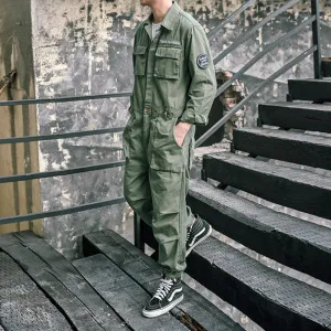 Men's Retro Casual Beamed Jumpsuit Strap Trousers Multi-pocket Loose Tooling Overalls