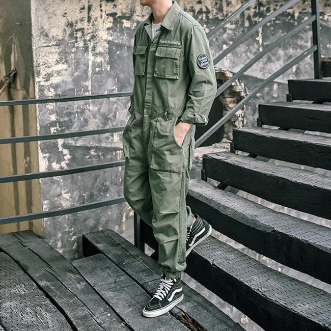 Men's Retro Casual Beamed Jumpsuit Strap Trousers Multi-pocket Loose Tooling Overalls
