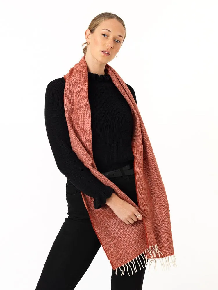 Merino Lambswool Scarf In Tabasco Herringbone