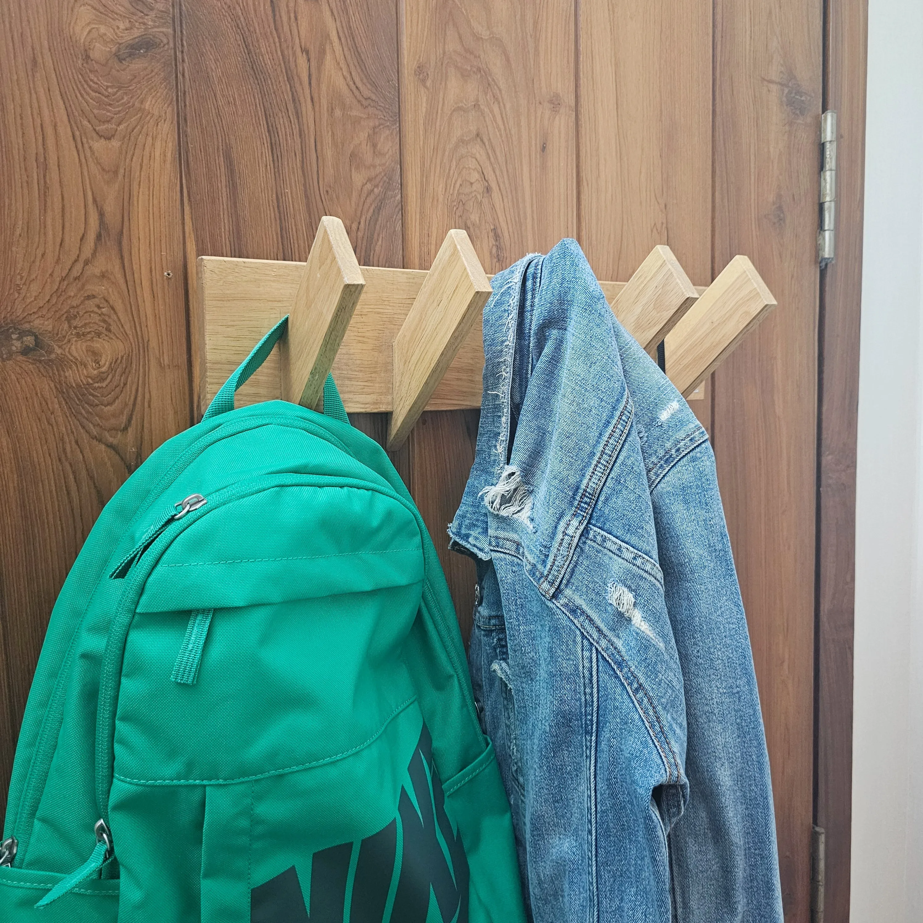 Multi Purpose Cloth Hanger - Medium Size - Wooden Hanger Perfect for Bathroom and Room Doors - Lightweight, Rubberwood