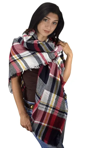 Multicolor Tartan Plaid Oversized Blanket Scarf Shawl Wrap Poncho Orange Tan