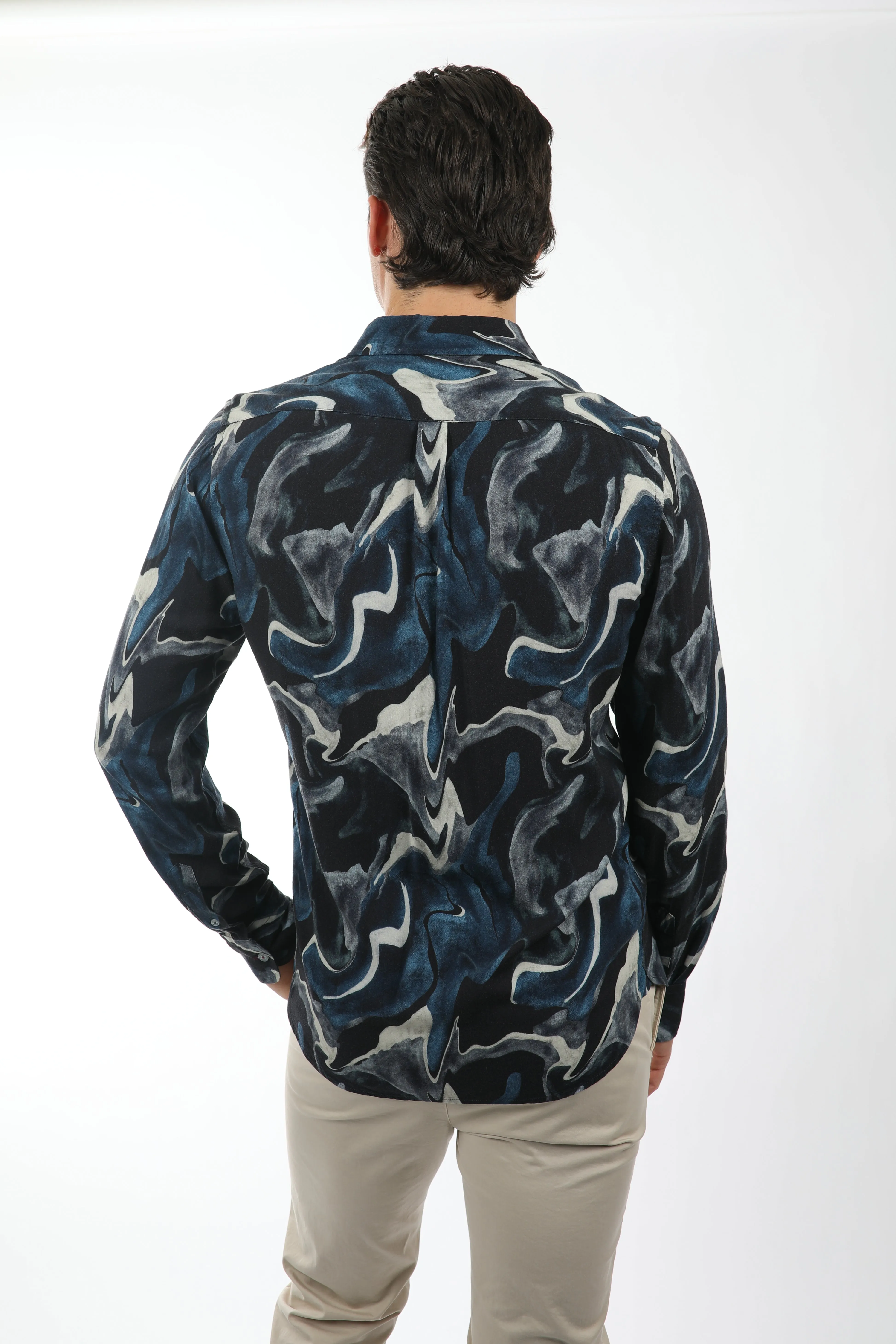Navy Earth Texture Viscose Shirt