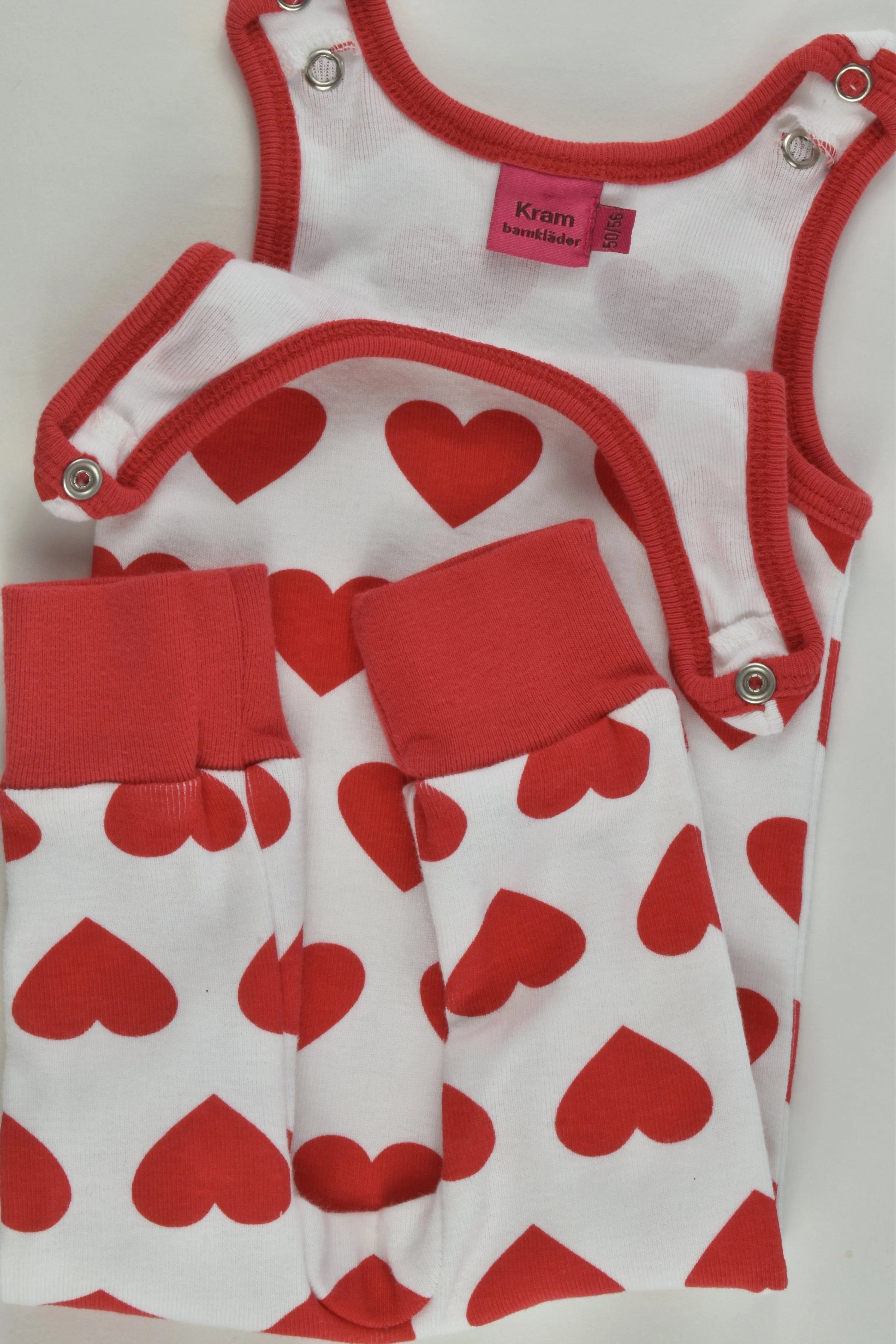 NEW Kram Barnkläder Size 000 (50/56 cm) Retro Hearts Cotton Overalls