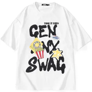 Popcorn Graffiti Spray Painting Letter Print T-Shirt