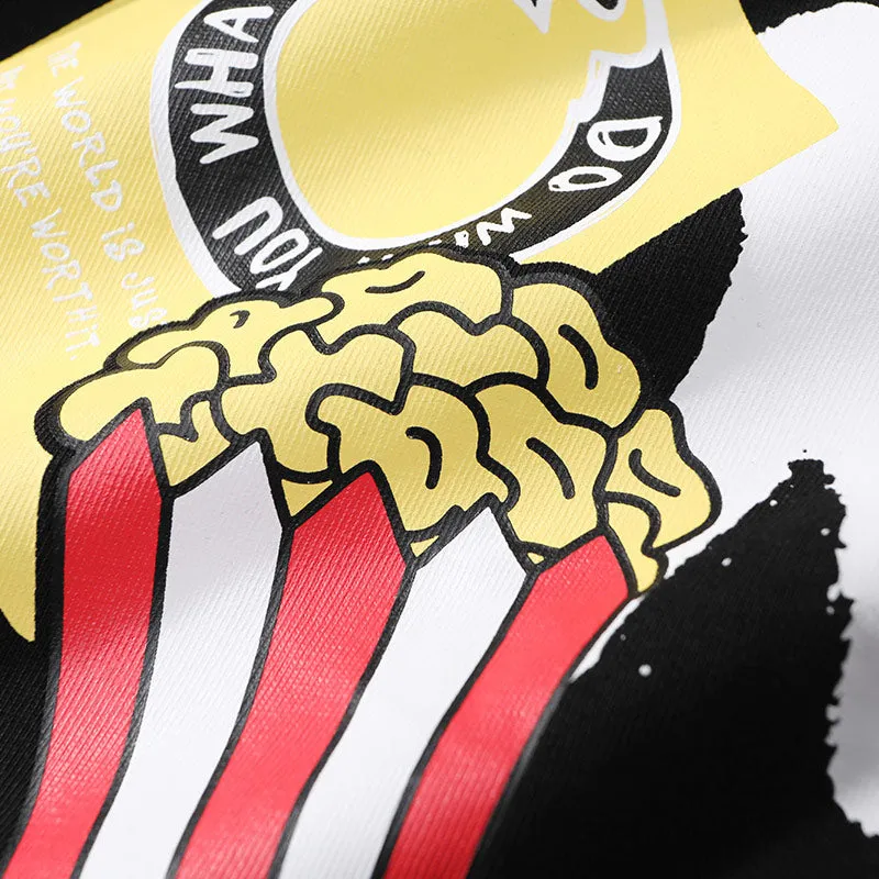 Popcorn Graffiti Spray Painting Letter Print T-Shirt