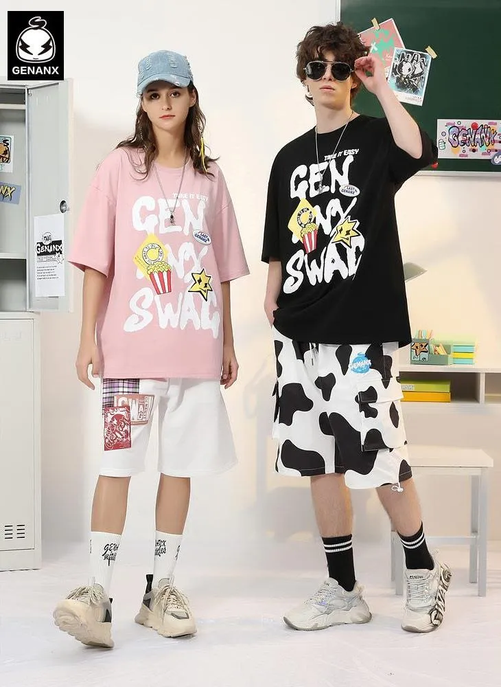 Popcorn Graffiti Spray Painting Letter Print T-Shirt