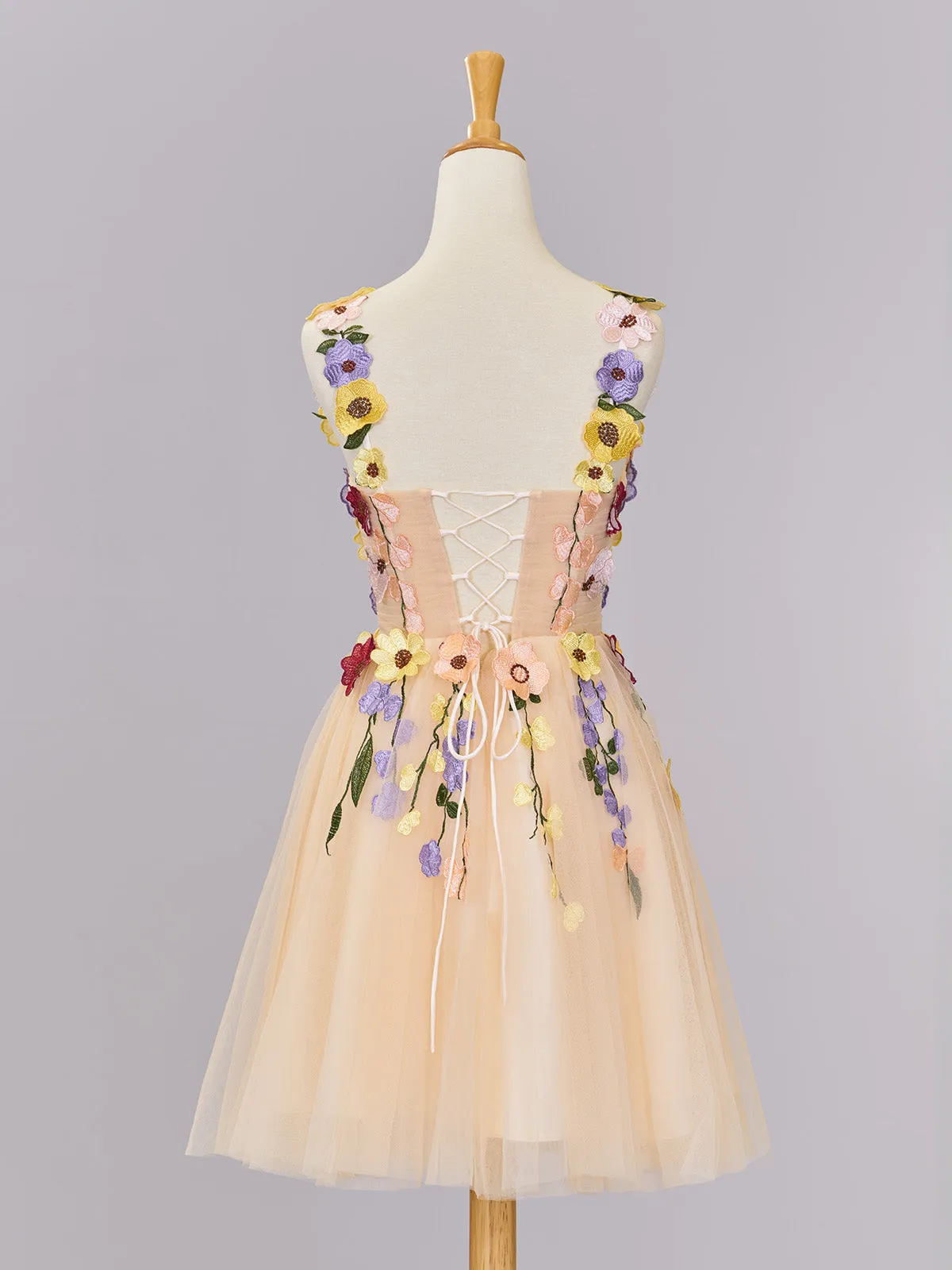 Quinta |A line Tulle Homecoming Dress with 3D Flowers