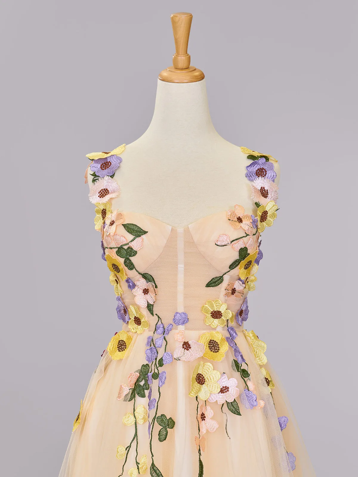 Quinta |A line Tulle Homecoming Dress with 3D Flowers